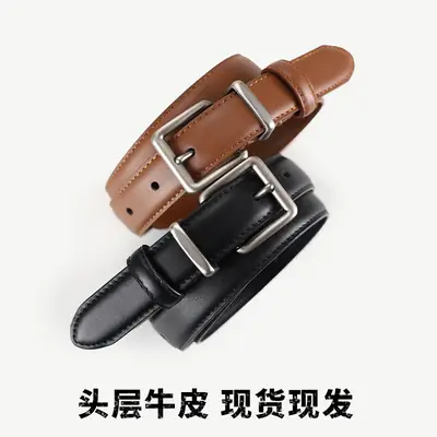 Women Genuine Leather Belt with Square Buckle Black 100cm