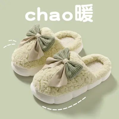 Autumn Winter Cotton Slippers for Men with Bow