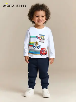 Kids Cartoon Long Sleeve T-Shirt White with Rescue Robot Design