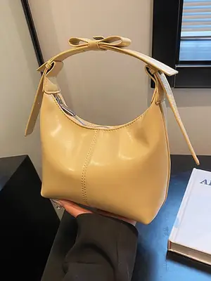 Women Crossbody Bag Yellow Leather Textured 2025