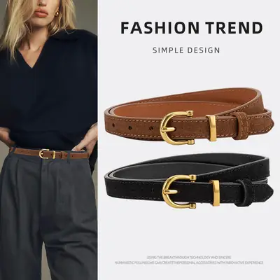 Frosted Suede Belt for Women with Gold Buckle