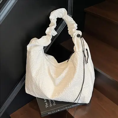 White Korean Style Canvas Shoulder Bag for Women