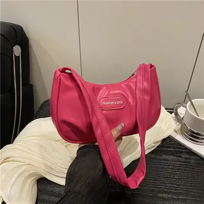 2025 Korean Fashion Pink One Shoulder French Cloud Pleated Hand Bag