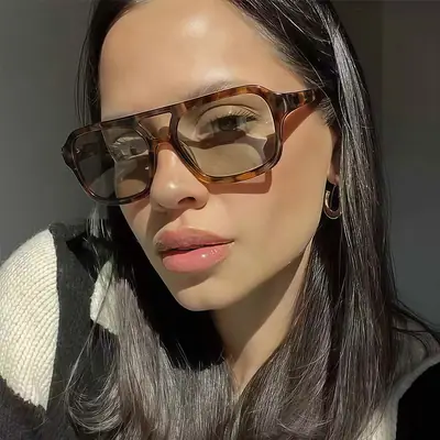 2025 Pilot Sunglasses for Men Black Yellow Square Frame