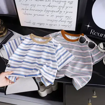Children Striped T-Shirt Summer Retro Color