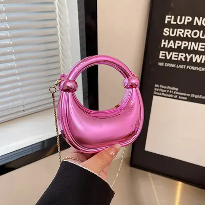 Pink Metallic Crescent Shoulder Bag for Women