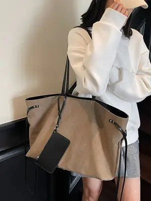 Women's Cross-Border Tote Bag with Underarm Strap & Leather Accents
