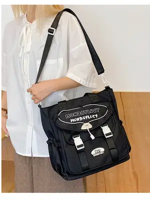 Black Preppy Satchel Crossbody Bag Large Capacity Student Tutoring Bag
