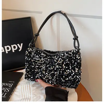 Black Sequin Shoulder Bag 2025 Women's Casual Stylish