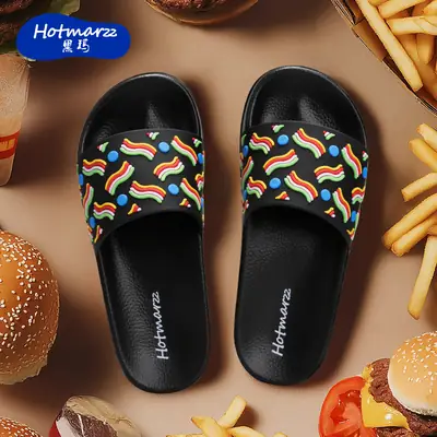 Women's Hotmarzz Printed Black Slippers Summer Bathing Slide