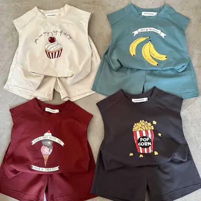 Boys Cotton Ice Cream T-Shirt Shorts Set Maroon 2025