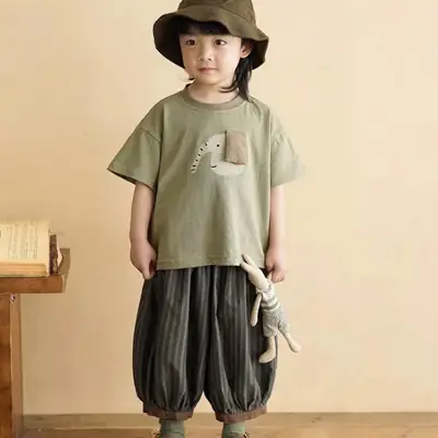 Yan Boy 2-Piece Summer T-Shirt & Pants Set Olive Green