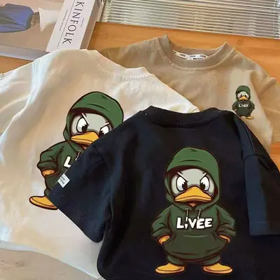 Kids Pure Cotton Cartoon T-Shirt Short Sleeve Summer Wear