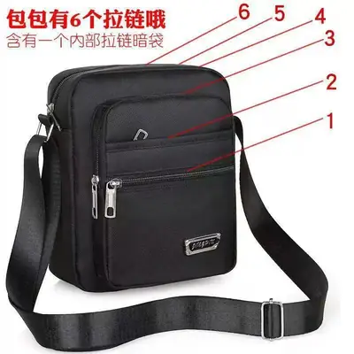 Black Nylon Crossbody Bag with 6 Zippers