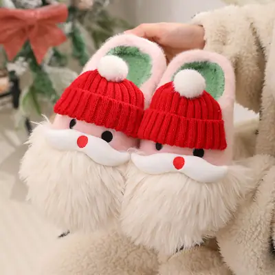 Cute Red Knit Christmas Slippers for Women 2025