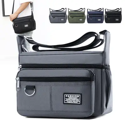 Men's Crossbody Shoulder Bag Multi-Layer Zipper Large Capacity