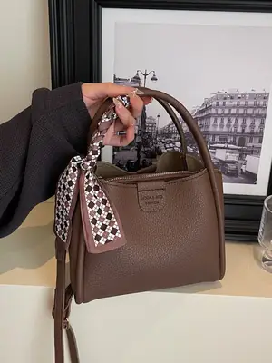 2025 Summer Bucket Bag for Women Brown Leather Commuting Shoulder Crossbody
