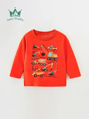 Orange Cartoon T-Shirt for Boys 2025 Spring Autumn