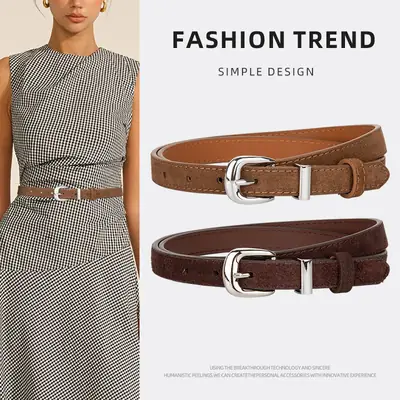 Women's Retro Frosted Leather Belt with Jeans Belt Decor