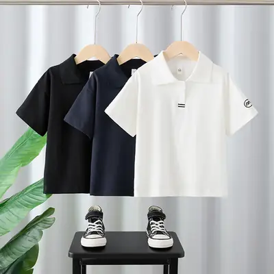 Boys Cotton Polo Shirt Black White Summer 2025