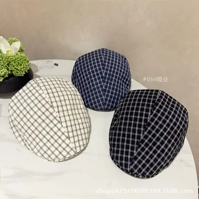 Women Retro Plaid Baseball Cap Spring Summer Thin Breathable