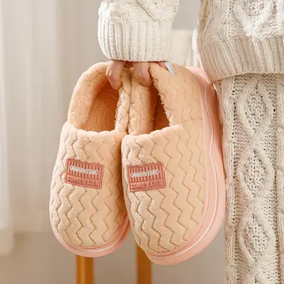 Winter New Cotton Slippers for Women Warm Bag Heel Thickened Bottom Plush