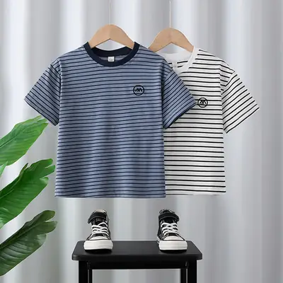 Striped Kids T-Shirt Boys 2025 Summer Medium to XL