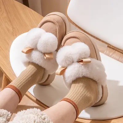 Women Winter Furry Slippers Thick Cotton Warm Indoor