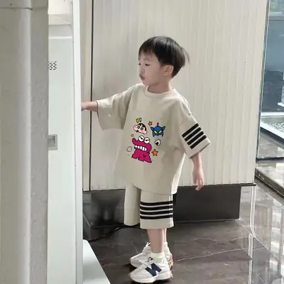 Boys Summer Casual Shorts Set Medium Large Korean Style Cartoon Print