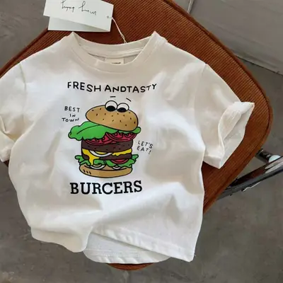 Fresh & Tasty Burger Kids T-Shirt White Short Sleeve