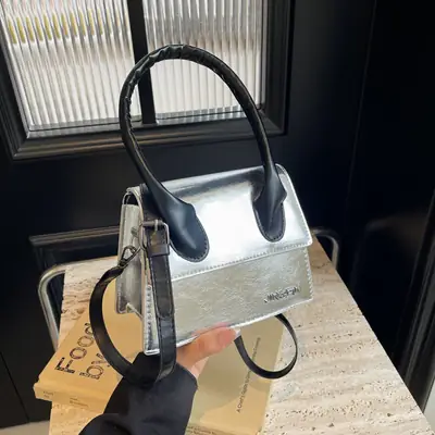 Women's Silver Textured Square Crossbody Bag 2024
