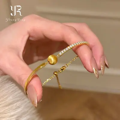 Vintage Brushed Cat's Eye Gold Ball Bracelet with Diamond Studded Chain