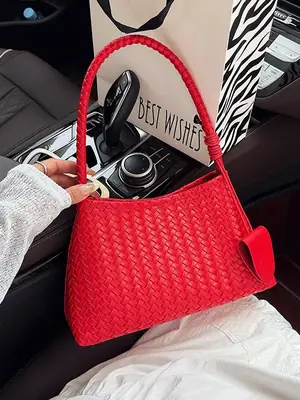 Red Woven Women's Shoulder Bag 2025