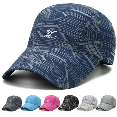 Men Blue Striped Peaked Cap Sunvisor Running Cap