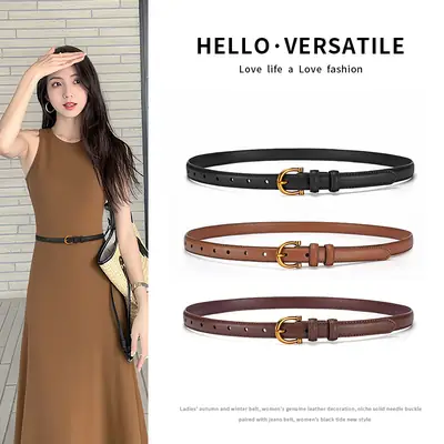 Black Pin Buckle Leather Belt for Women