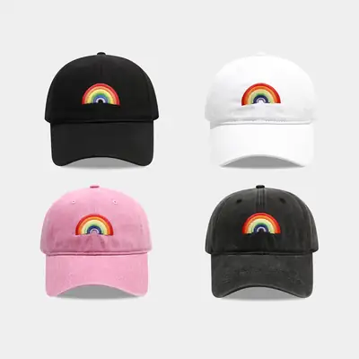Rainbow Embroidered Men's Sun Hat Pink Black