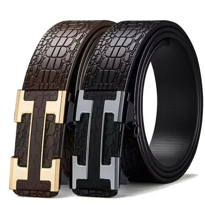 Men's Genuine Leather Belt with Gold Buckle Brown