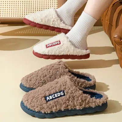 New Winter Cotton Slippers for Women, Fleece-Lined, Warm, Furry, Non-Slip, Couple Slippers, Men's Cotton Slippers, Home Indoor Slippers