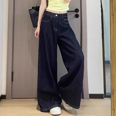 Women Wide Leg Jeans Dark Blue 2025
