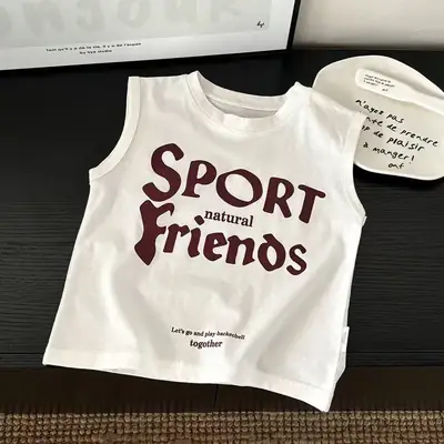 Kids Sport Friends Vests Korean Style Sleeveless White Cotton