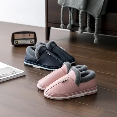 Elderly Men Winter Pink Slip-On Shoes with Heel Cover