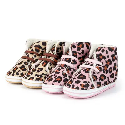 Leopard Print High-Top Fleece Baby Shoes Warm Soft Sole