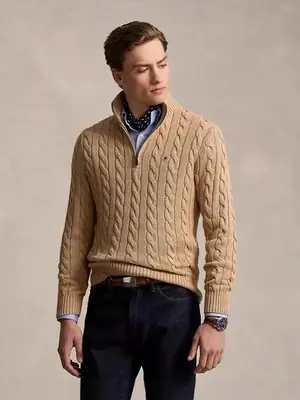 Men Knitted Pony Logo Sweater Beige Winter