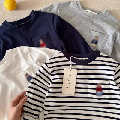 Japanese Style Bear Print Long Sleeve T-Shirt for Boys 2025