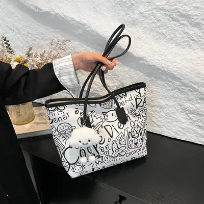 Women Printed Casual Tote Bag with Cat Design