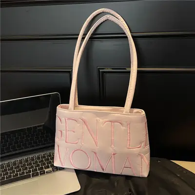 Pink Embroidered Letter Tote Bag for Women