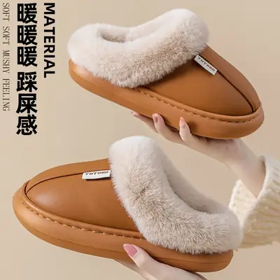 2024 Waterproof Cotton Slippers for Girls Autumn Winter Warm Plus Velvet Casual Couple Home Stuffed Slippers for Men