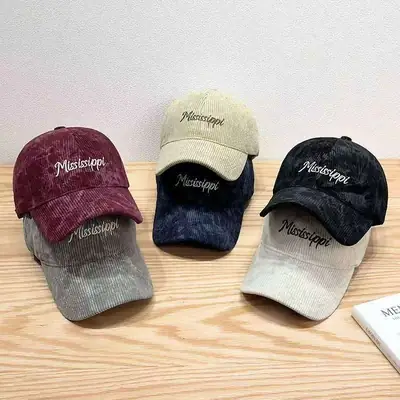 American Retro Corduroy Cap Men Maroon Gray Sunshade