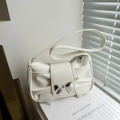 White Korean Style Bow Shoulder Bag for Women