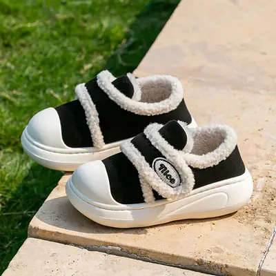 Women Winter Warm Cotton Slippers Black White